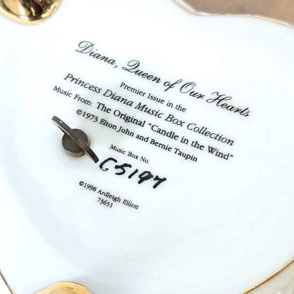 Princess Diana Music Box Candle In The Wind Trinket Porcelain Ardleigh Elliott - Picture 7 of 15